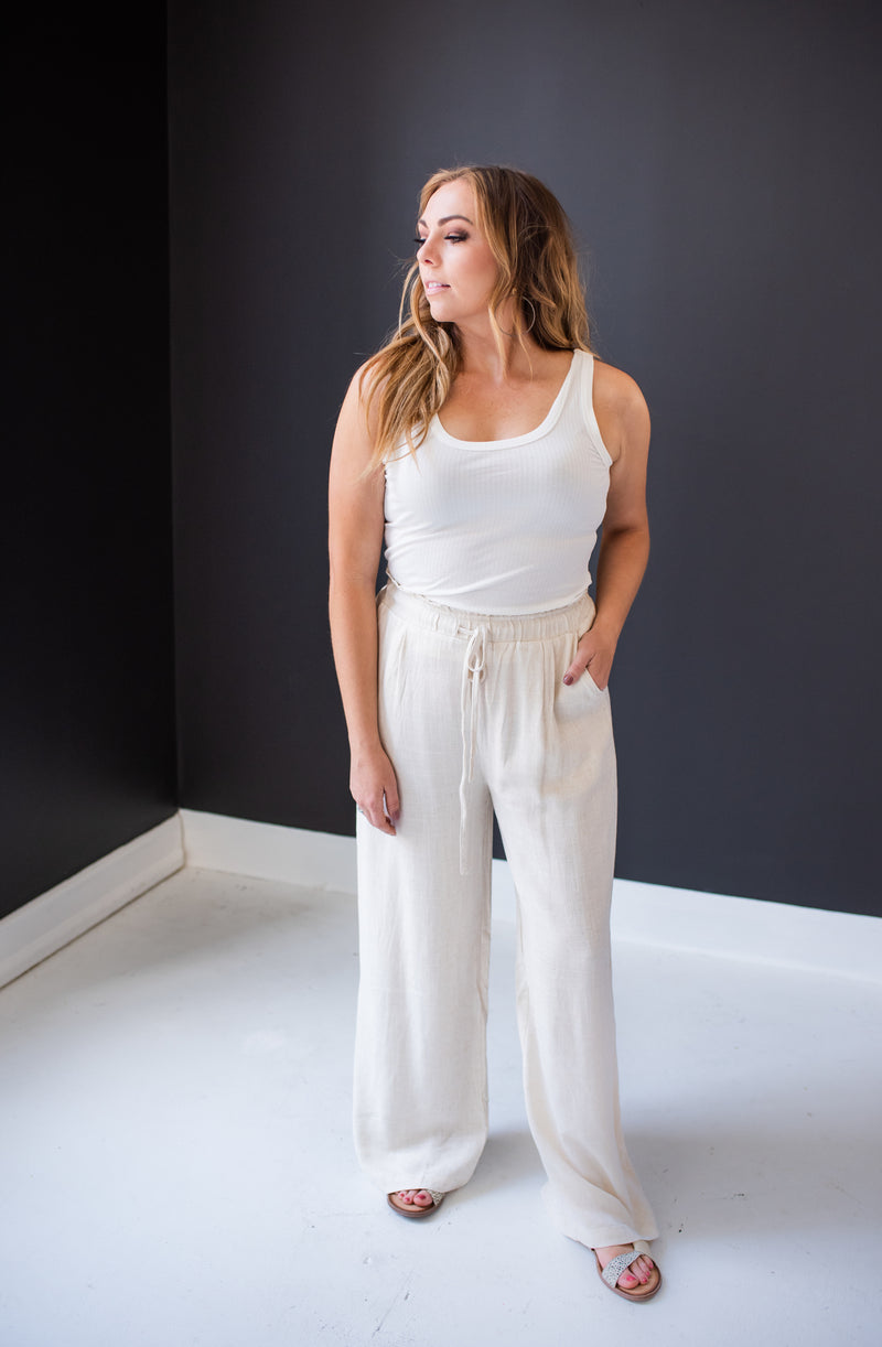 Oatmeal Wide Leg Linen Pants
