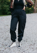 Black Cargo Jogger Pant with Elastic Waistband + Side Pockets