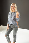 Lt. Blue & Tangerine Stripe Sweater Top with Front Pocket