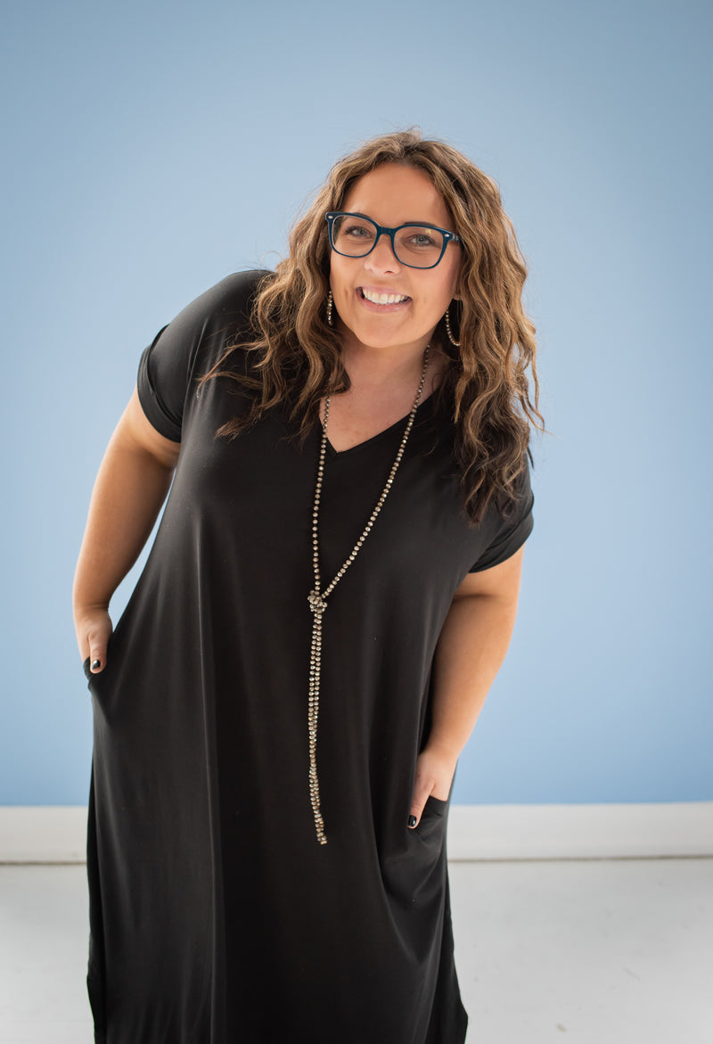 Black Cuffed Sleeve Maxi Dress
