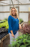 3/4 Sleeve Web Detail Sapphire Top
