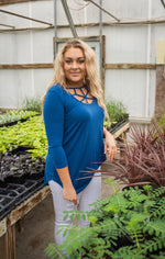 3/4 Sleeve Web Detail Sapphire Top