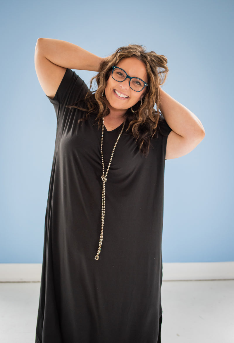 Black Cuffed Sleeve Maxi Dress