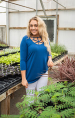 3/4 Sleeve Web Detail Sapphire Top