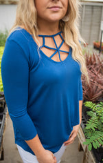 3/4 Sleeve Web Detail Sapphire Top