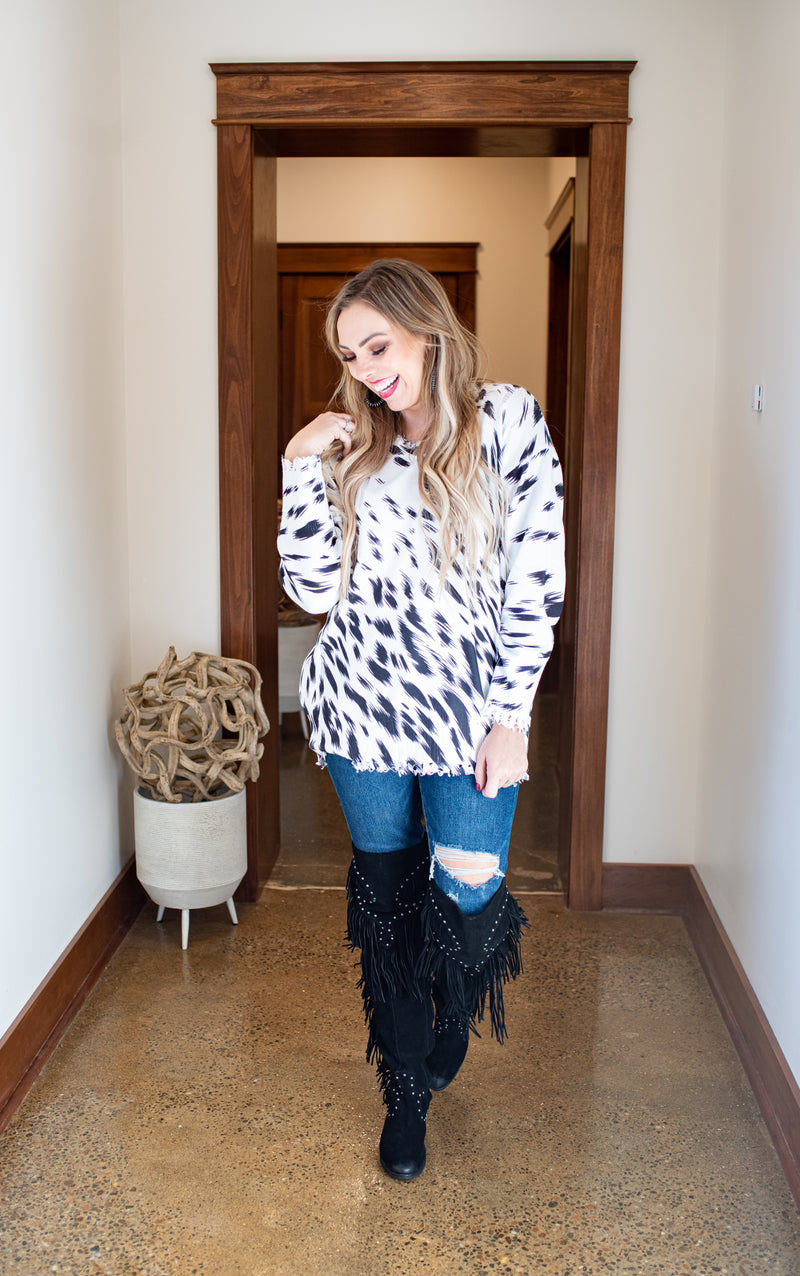 Black Suede Over the Knee Fringe Boot
