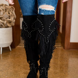 Black Suede Over the Knee Fringe Boot