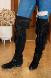 Black Suede Over the Knee Fringe Boot