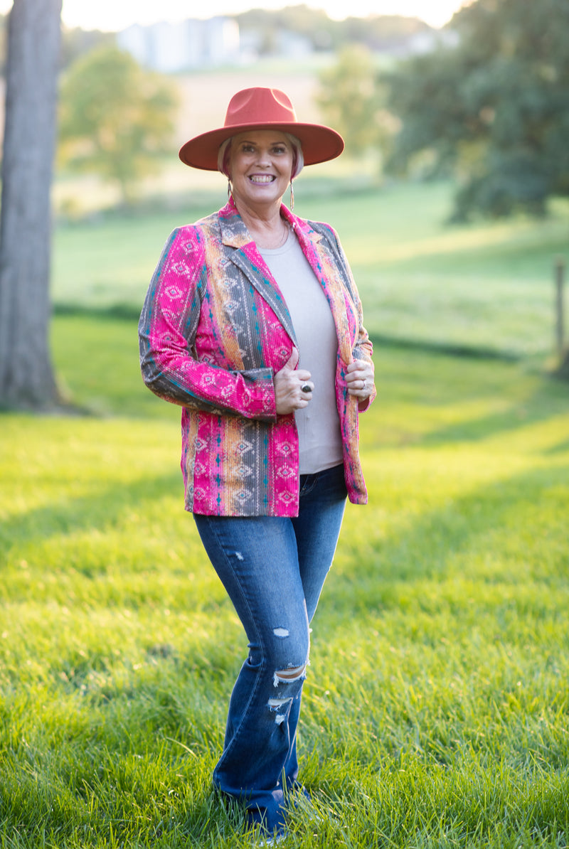 Misty Morning Corduroy Aztec Blazer