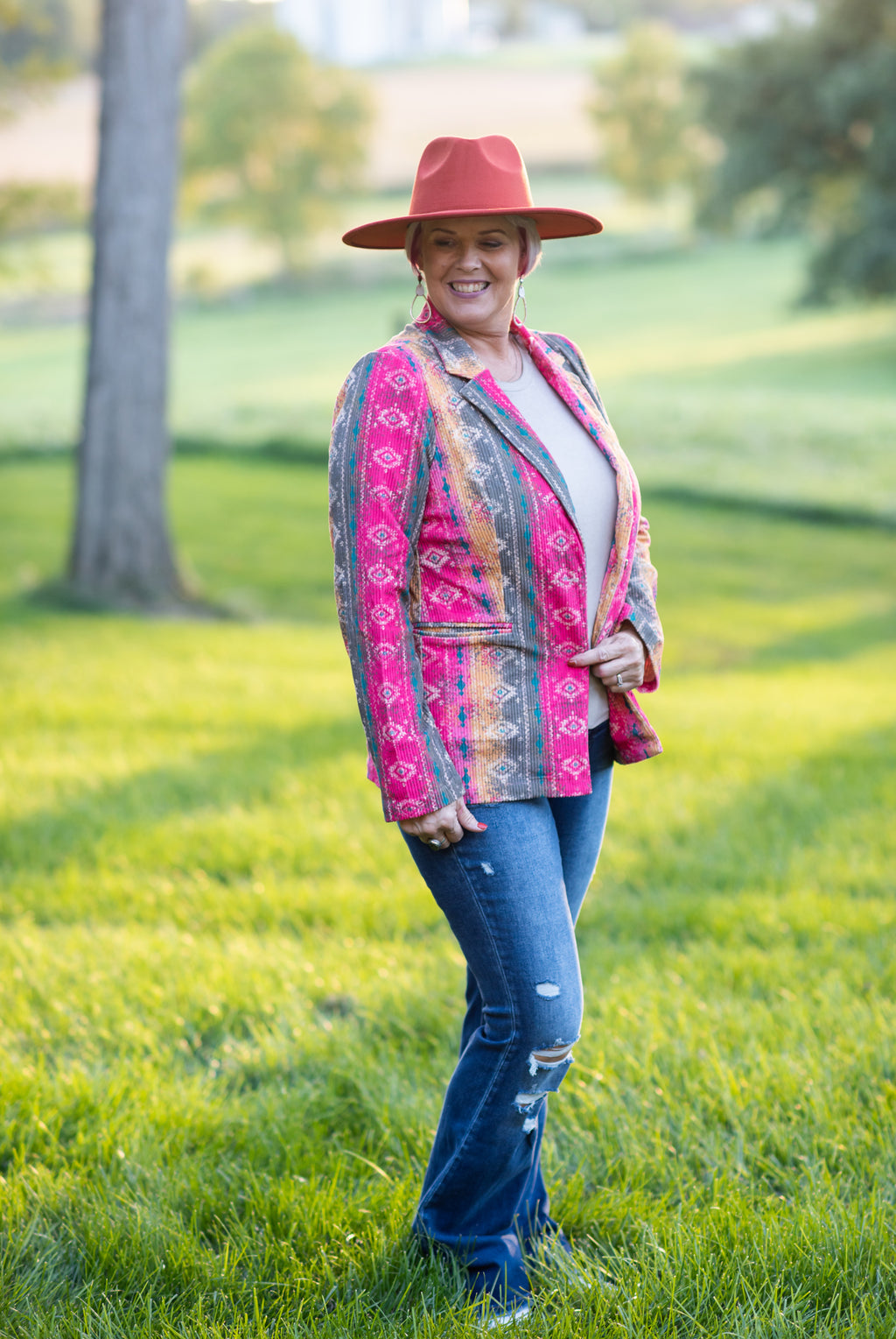 Misty Morning Corduroy Aztec Blazer