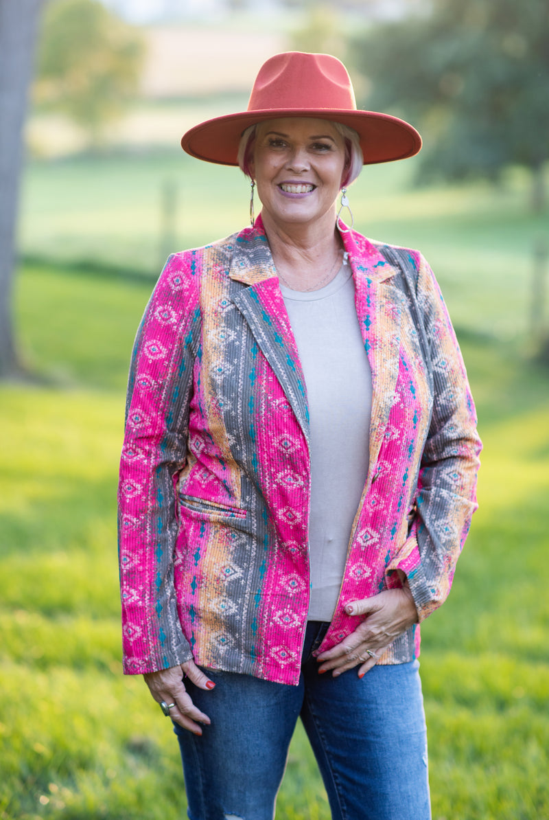Misty Morning Corduroy Aztec Blazer