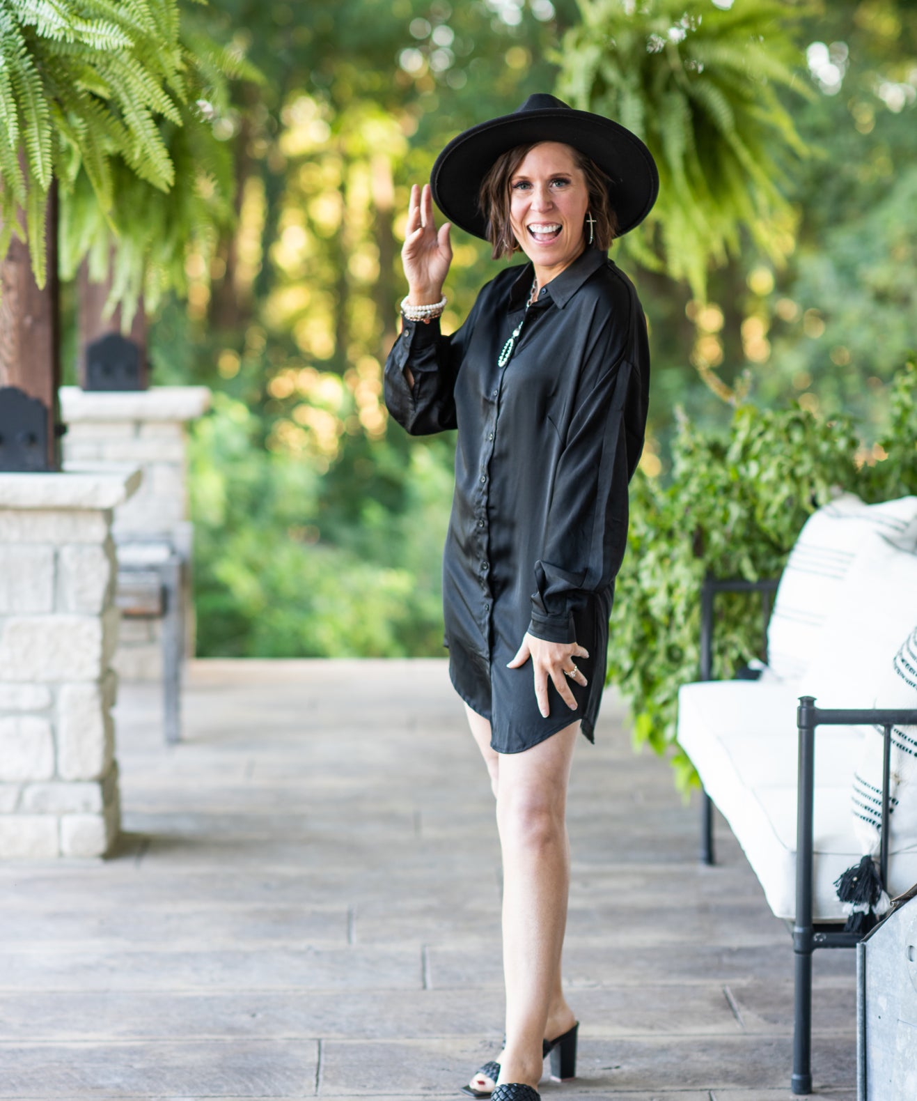 black satin button down dress Anais Long Sleeve Silk Shirt Dress in Black L/XL