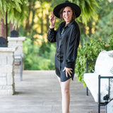 Black Satin Button Down Tunic Dress
