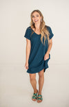 V Neck Cuff Sleeve T Shirt Dress