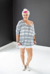 Grey Thermal Knit Tie Dyed Hi Low Top