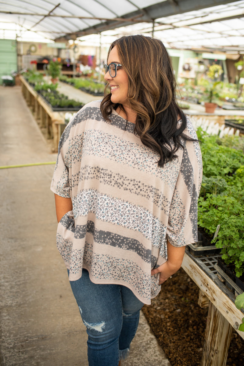 Floral Stripe S/S Dolman Top