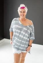 Grey Thermal Knit Tie Dyed Hi Low Top
