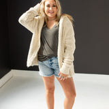Beige Cozy + Fuzzy Button Front Sweater