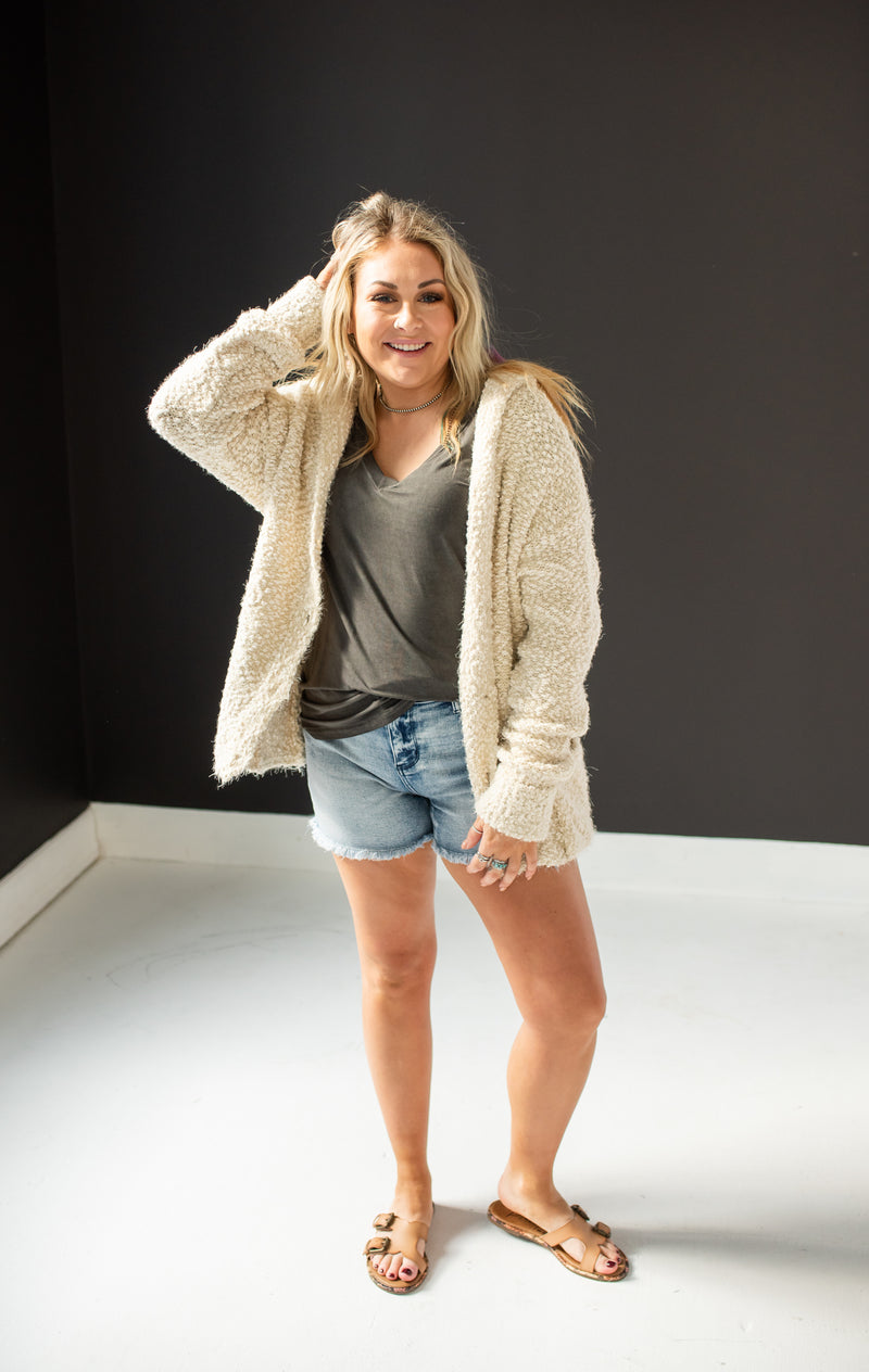 Beige Cozy + Fuzzy Button Front Sweater