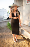Black Wrap Top Crop + Midi Skirt SET