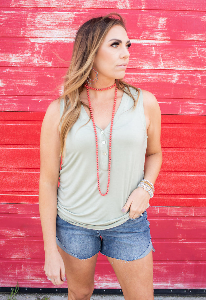 Front Button Sage Tank