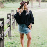 Black Scallop Dolman Sweater