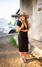 Black Wrap Top Crop + Midi Skirt SET