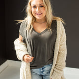 Beige Cozy + Fuzzy Button Front Sweater