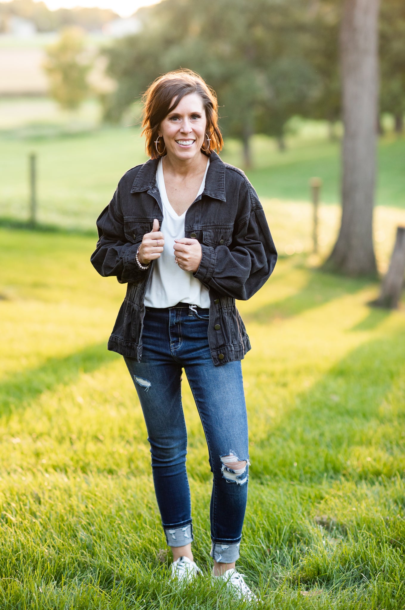Black Elastic Waist Washed Denim Jacket – The Red Raccoon