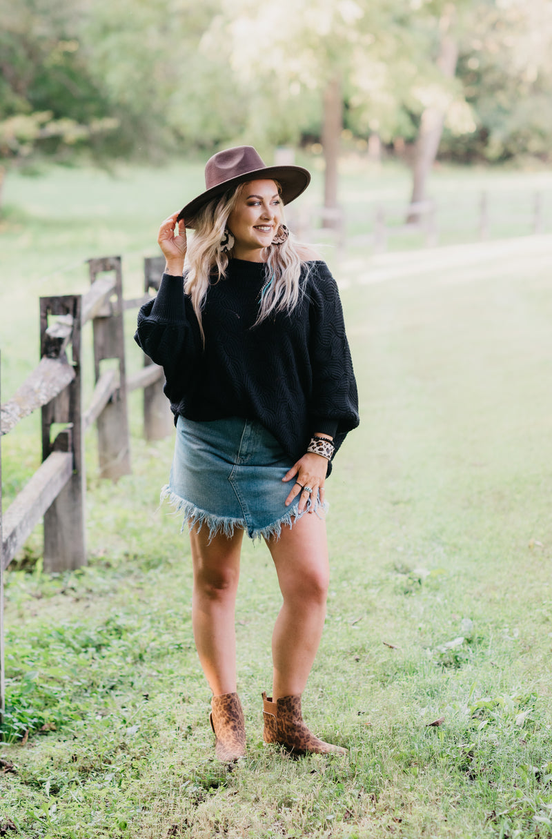 Black Scallop Dolman Sweater