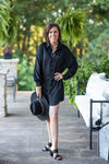 Black Satin Button Down Tunic Dress