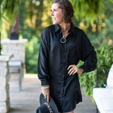 Black Satin Button Down Tunic Dress
