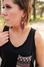 Maroon & Gray Fringe Earrings