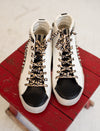 White High Top Silver Star Sneaker with Studded Detail