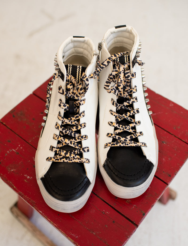 White High Top Silver Star Sneaker with Studded Detail