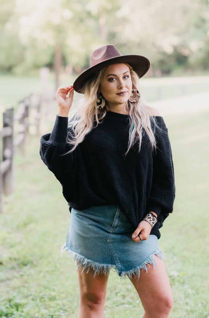 Black Scallop Dolman Sweater