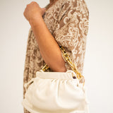 White Leather Purse with Gold Chain Handle