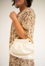 White Leather Purse with Gold Chain Handle