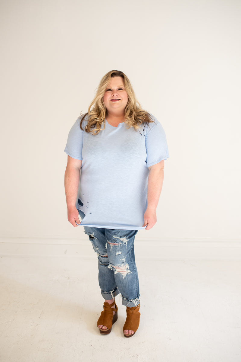 Blue Distressed Comfy Tee