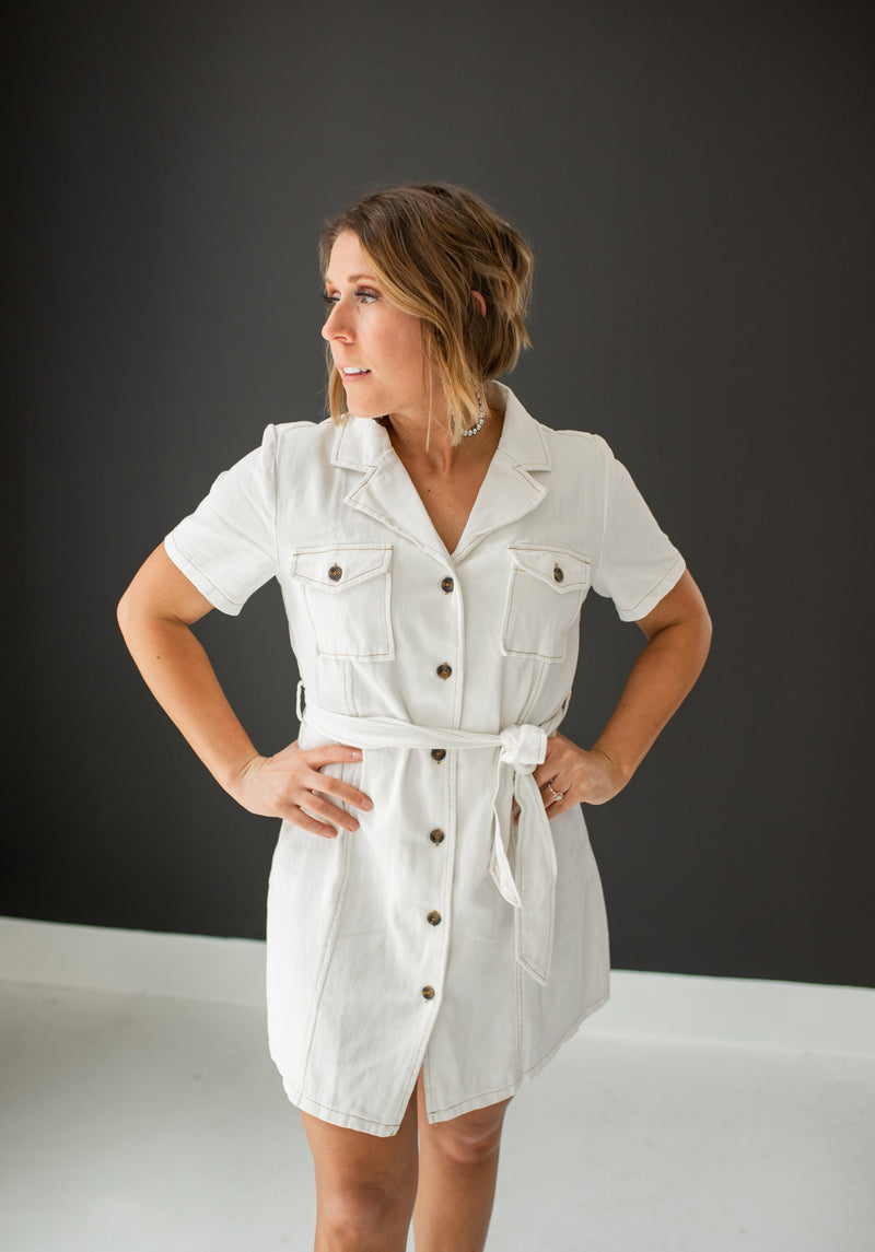 Denim Button Down Dress + Waist Sash