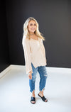 Almond Washed Long Sleeve with Rivets V Neck