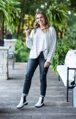 Oatmeal + Grey Thin Stripe Dolman Pullover