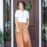 Camel Light Satin Wide Leg Pants