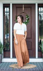 Camel Light Satin Wide Leg Pants
