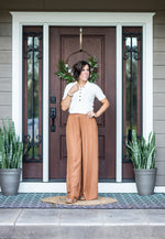 Camel Light Satin Wide Leg Pants