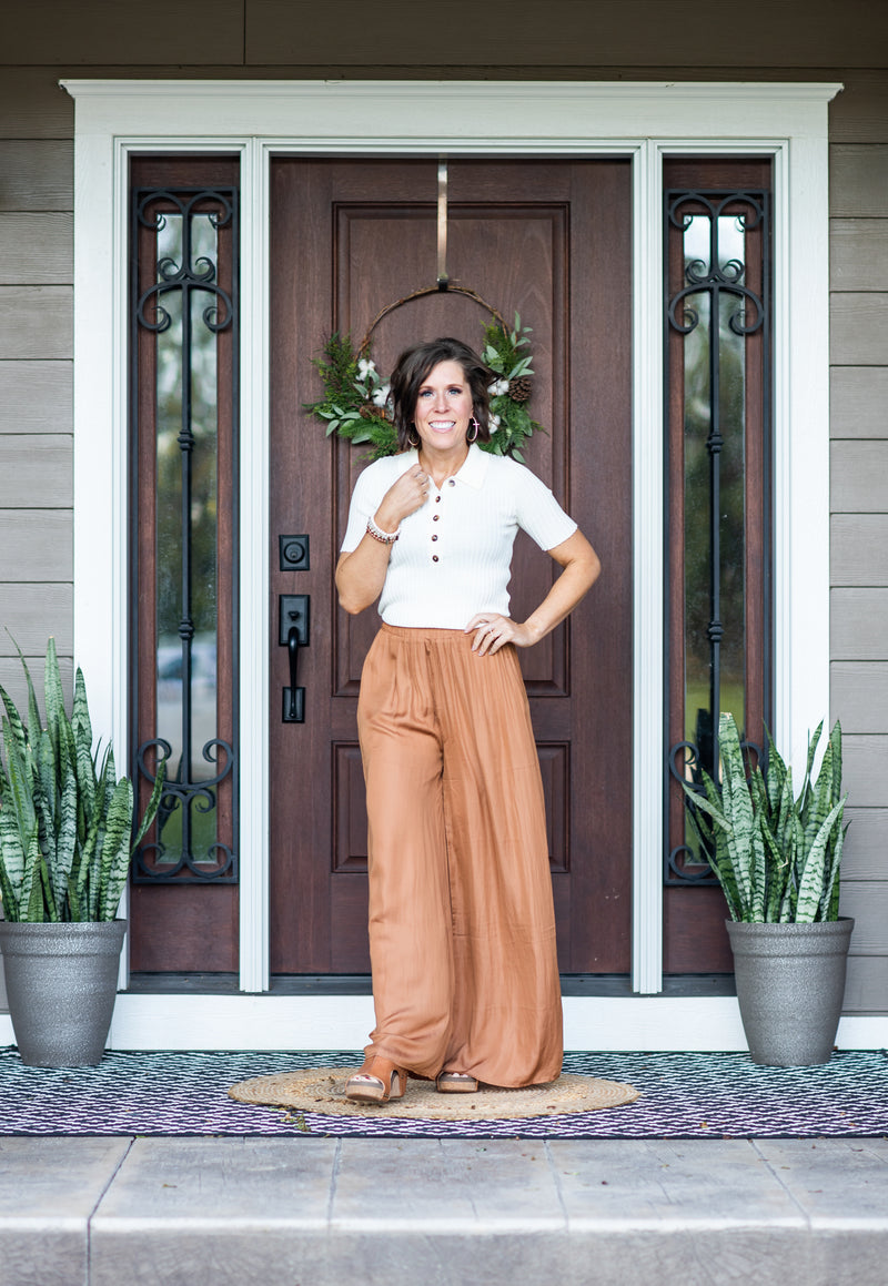 Camel Light Satin Wide Leg Pants