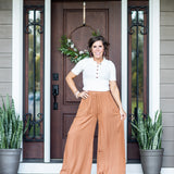 Camel Light Satin Wide Leg Pants