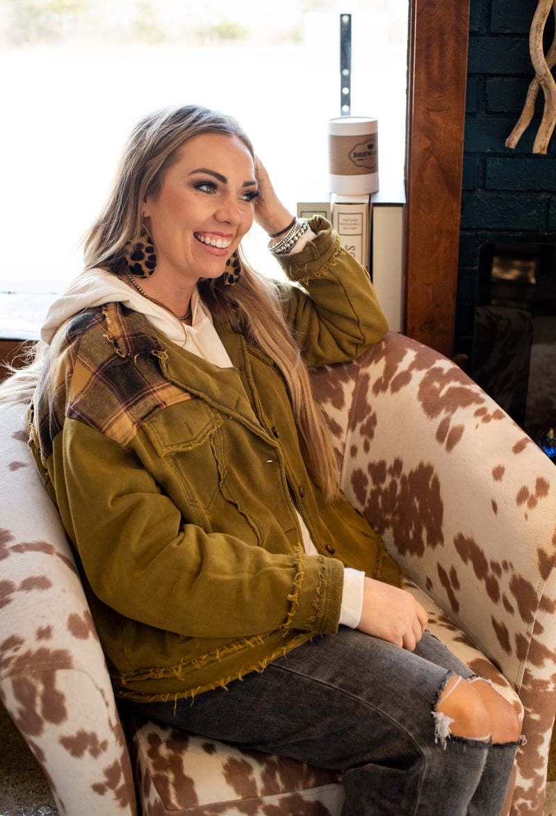 Washed Olive + Plaid Shacket