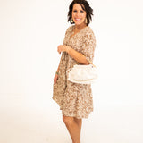 White Leather Purse with Gold Chain Handle