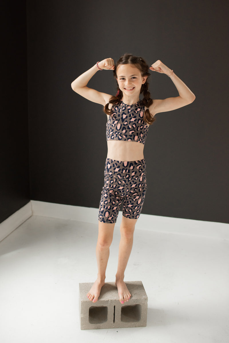 Pink Leopard Child Biker Shorts
